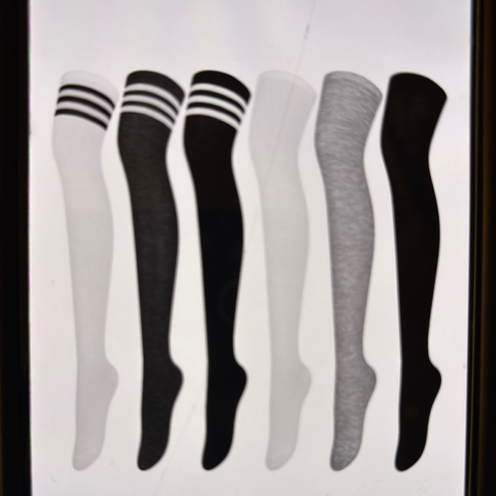 NWT Men's Black Gray White Over-the-Knee Socks 6 Pairs Knee High Warmers